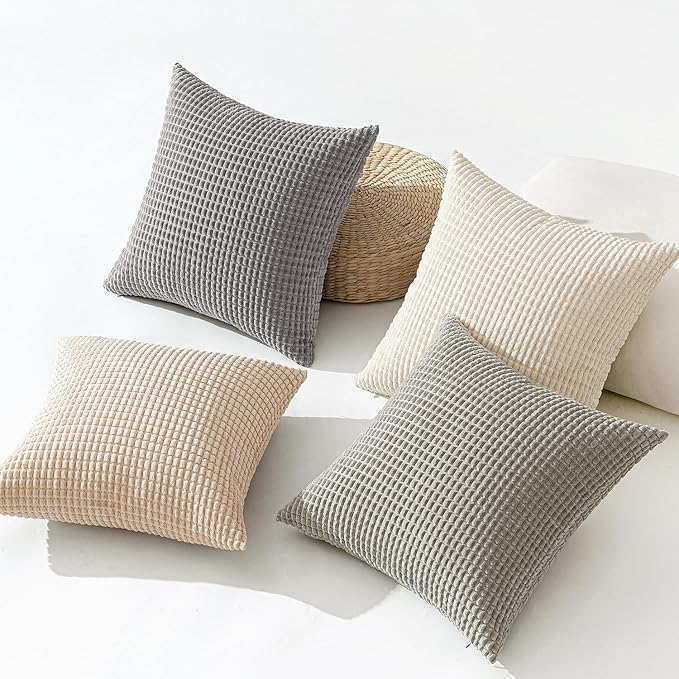 MIULEE Boho Farmhouse Decorative Pillow Covers 18x18 Inch Set of 4 Rustic