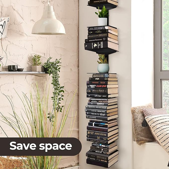 Floating Book Shelves for Wall, 8 Tier Invisible Floating Bookshelf, Vertical