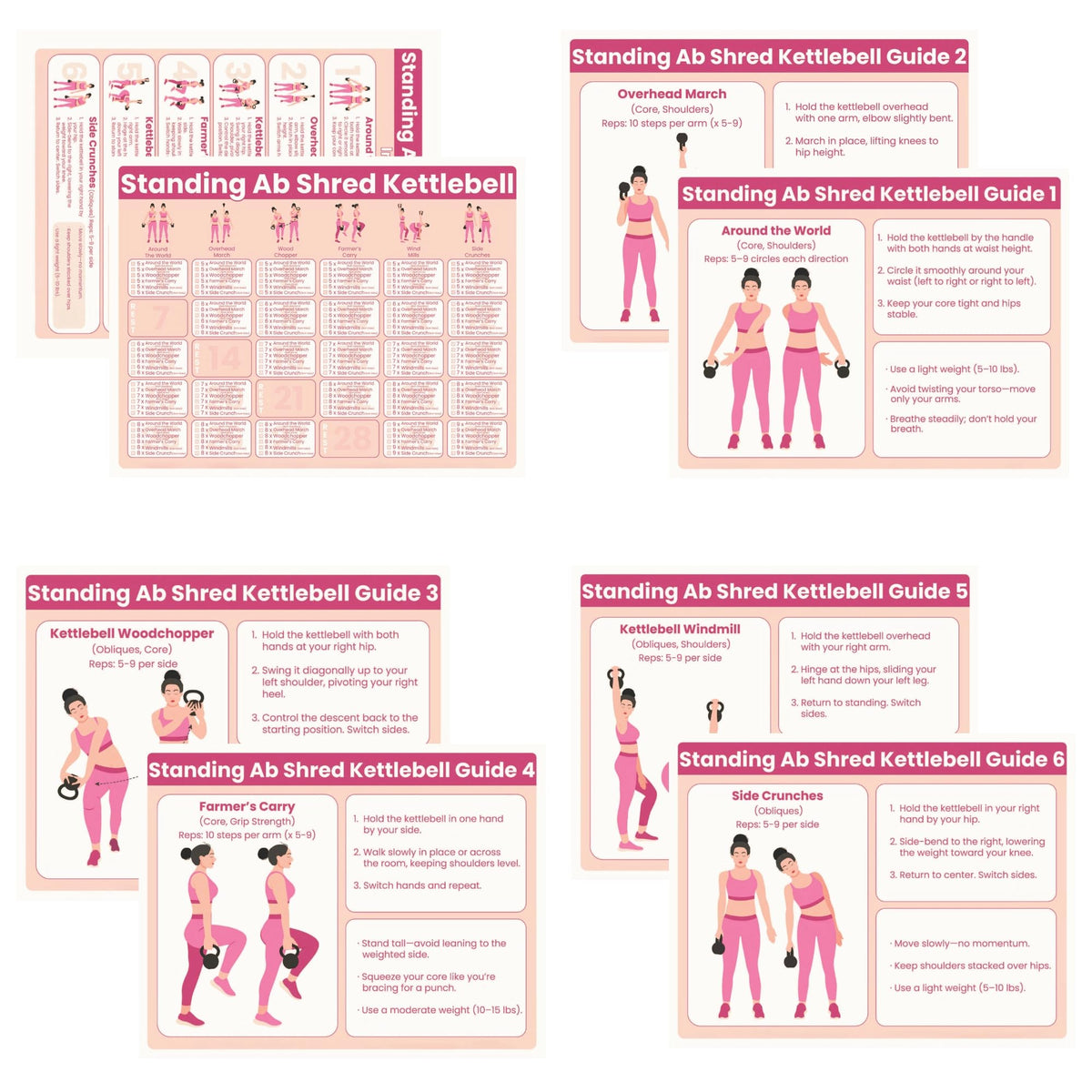 Auroscent 30-Day Standing Ab Kettlebell Workout Plan – Core Training Program, Exercise Charts, No Floor Ab Routine for Home Gym, Step-by-Step Guides + Workout Schedule