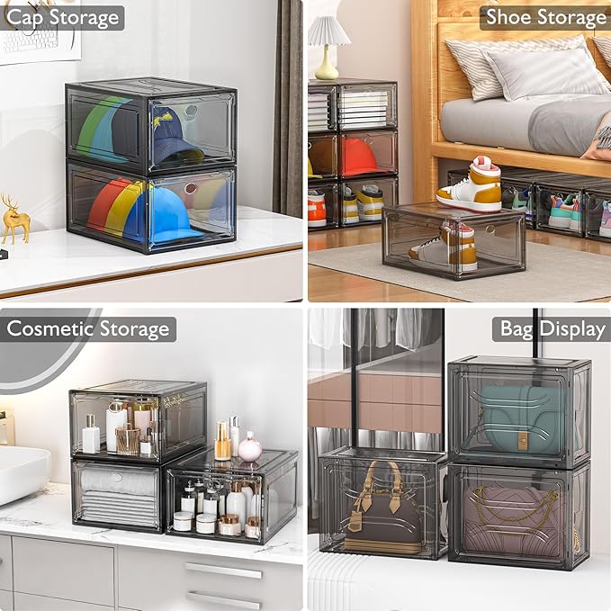 7 code Large Clear Shoe Boxes Organizer【Thicker Material】 Stronger Shoe Box