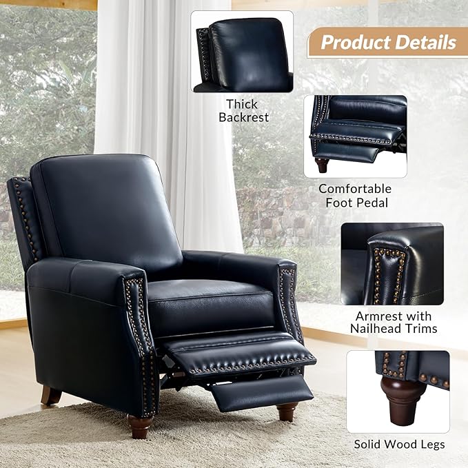 HULALA HOME Genuine Leather Manual Recliner Chairs Set of 2