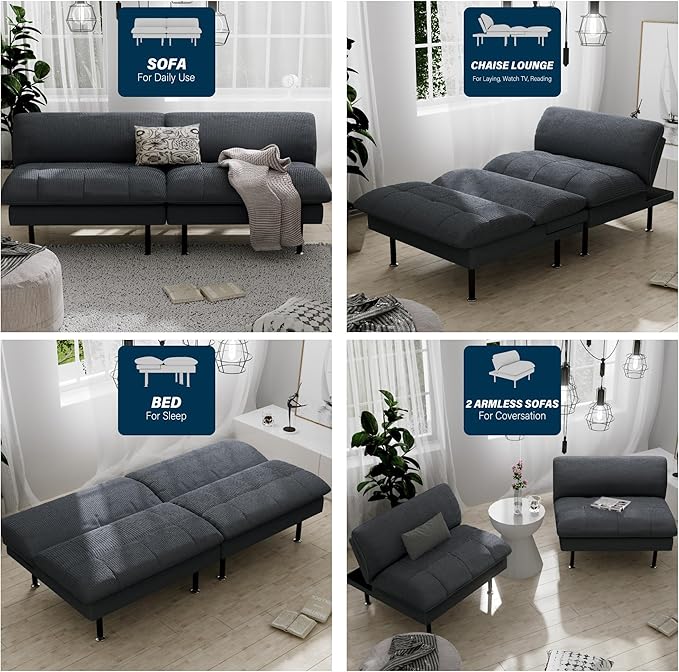Ribilake 2 Sets 70" Futon Sofa Bed, 4 in 1 Multi-Function Couch Sleeper