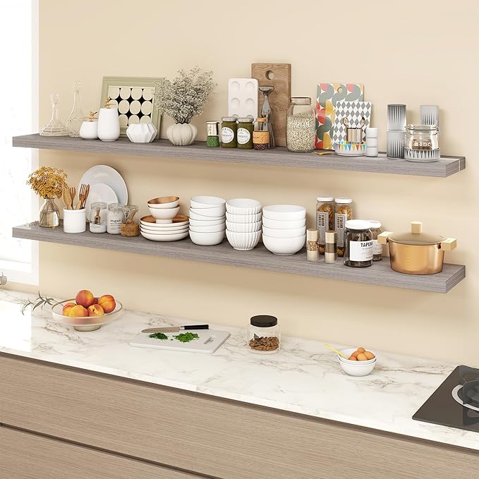 Acovy 72 Inch Floating Shelves, 9.3" Deep Floating Shelf Wall Mounted, Rustic