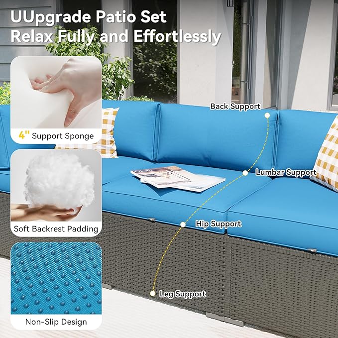 Aoxun Patio Furniture Set with Umbrella, 8 Piece Outdoor Sectional Sofas