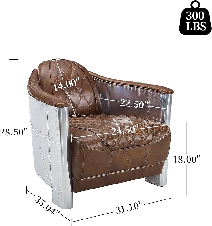 Art Leon Genuine Leather Accent Chair, Mid Century Industrial Armchair