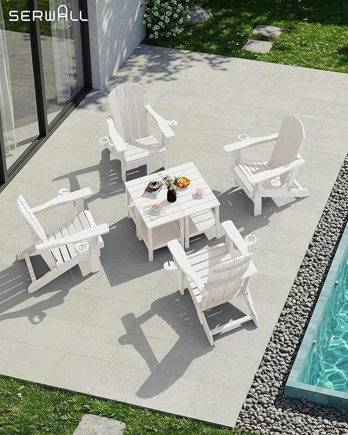 SERWALL 2-Tier HDPE Outdoor Side Tables Set of 4, Weatherproof Rectangular