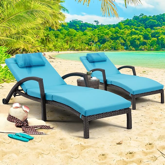 HOMREST Outside Chaise Lounge Chairs Set of 2, Adjustable 5 Position Outdoor PE