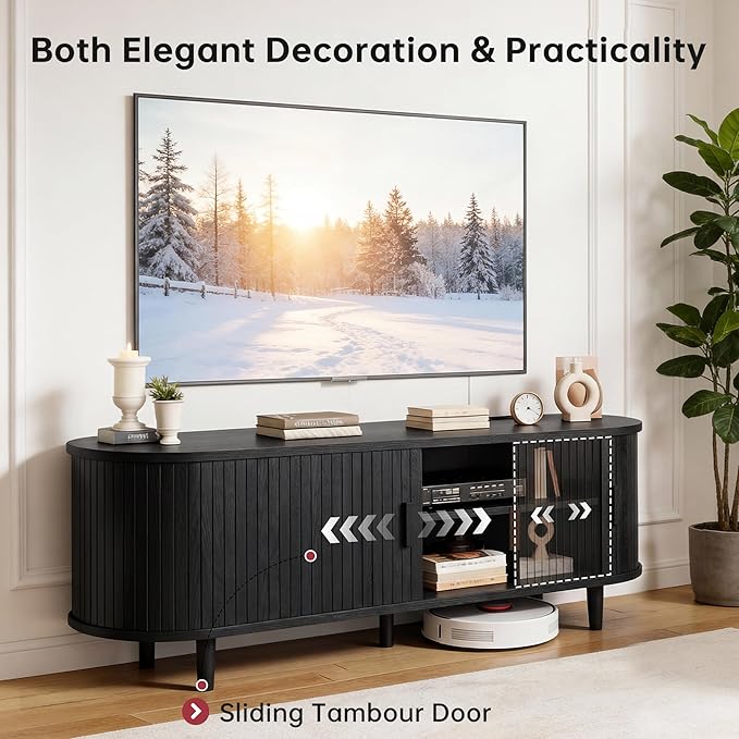 58" Mid Century Modern TV Stand, Wood TV Consoles