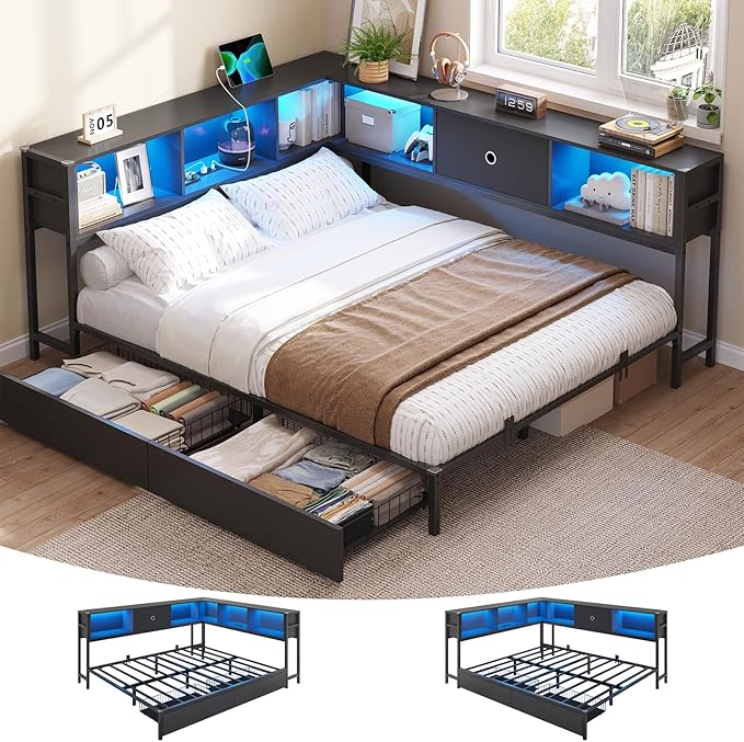 DICTAC Queen Corner Bed Frame