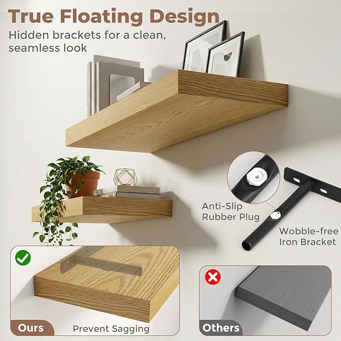 12 inch Deep Floating Shelves for Wall, 72 inch Wide Engineered Wood Wall