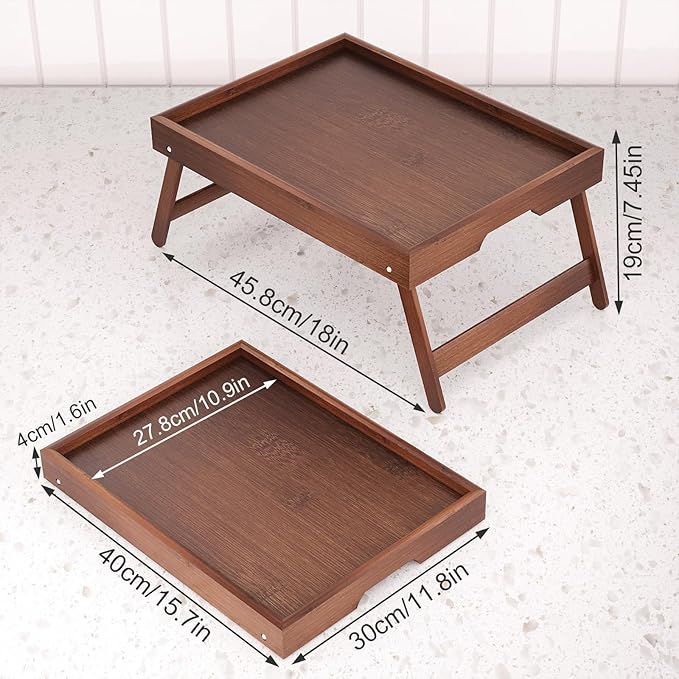 Fibogollo 2 Pack Bamboo Bed Tray Table