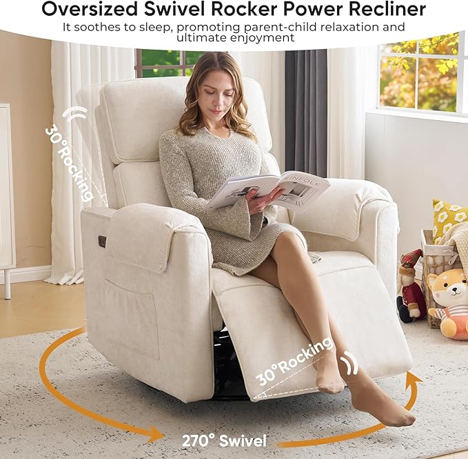 24" Extra Wide Swivel Rocker Recliner Chair