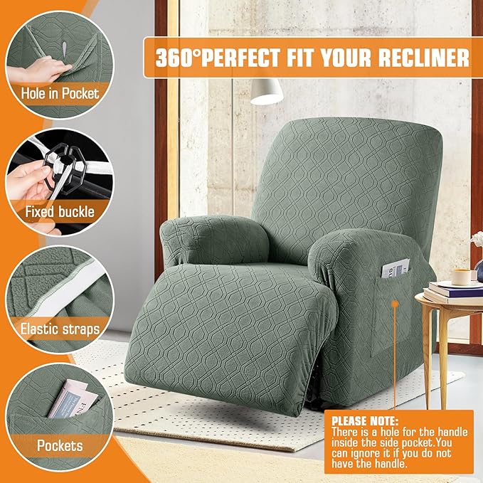 VANSOFY Oversized Recliner Chair Cover, 4-Pieces Stretch Recliner Covers