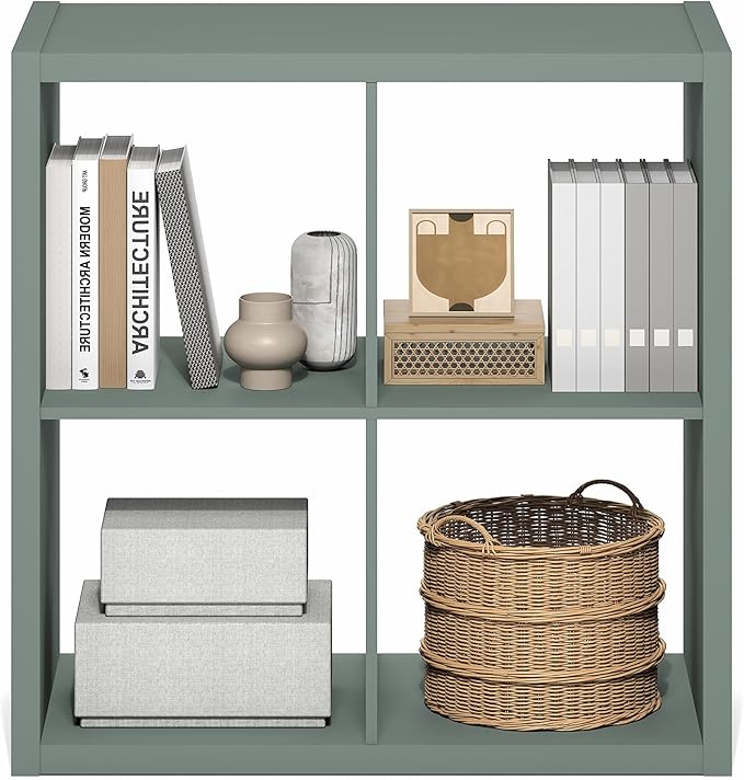 Furinno Cubicle Book Shelf, 4-Cube Bookshelf, Extra Thick Frame Reversible