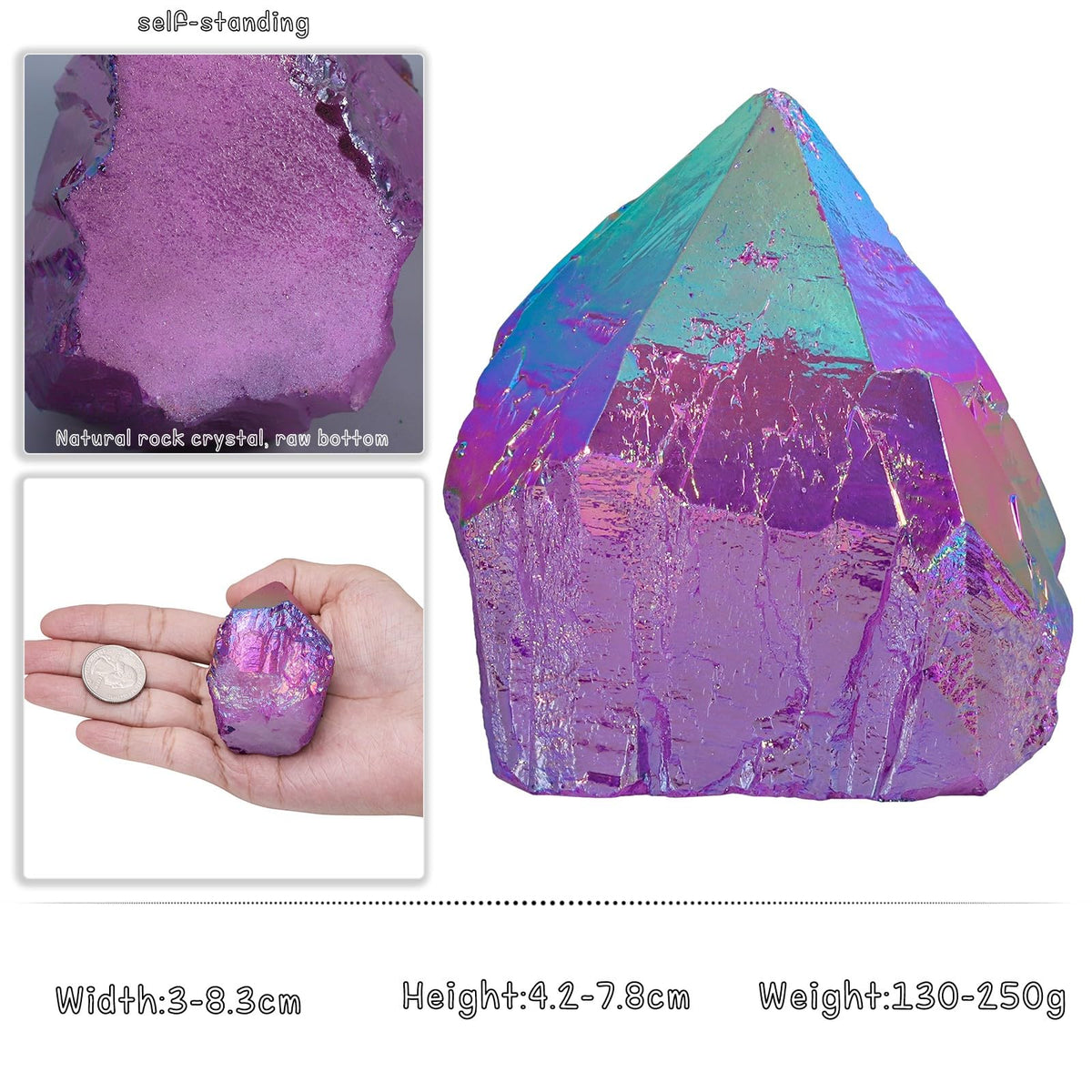 SUNYIK Purple AB Titanium Coated Rock Quartz Cluster Irregular Crystal Geode Stone Specimen Decor for Home Office Meditation, 1.6-3"