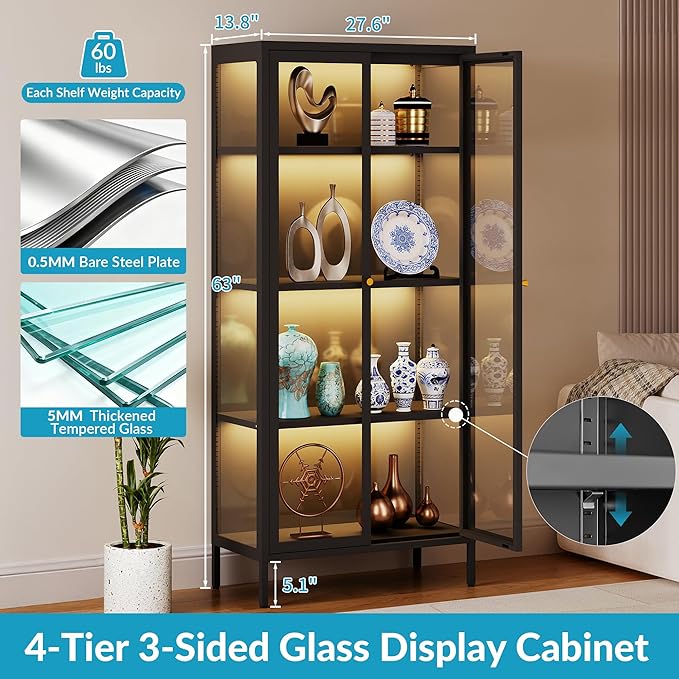 4-Tier Glass Display Cabinet