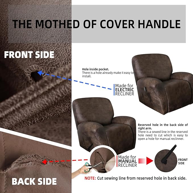ANARACHON Leather Like Recliner Chair Covers Heavy Duty, 4 Pieces Recliner Cover