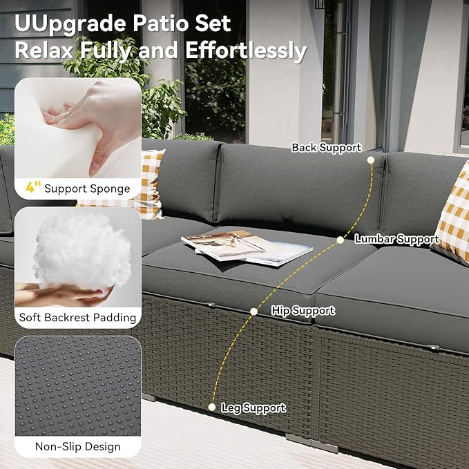 Aoxun Patio Furniture Set with Umbrella, 8 Piece Outdoor Sectional Sofas