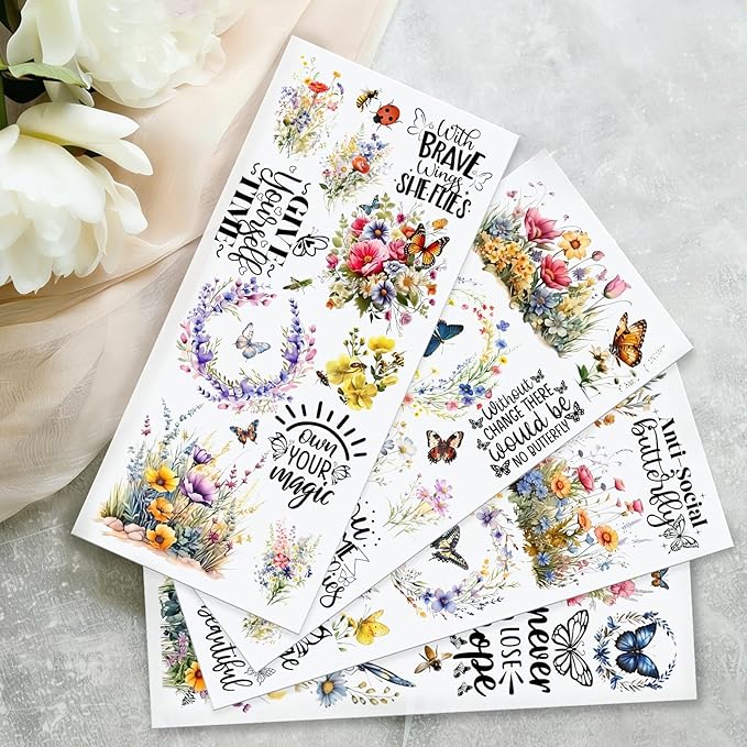 4 Sheets Rub on Transfers for Crafts, Flowers and Butterflies Furniture