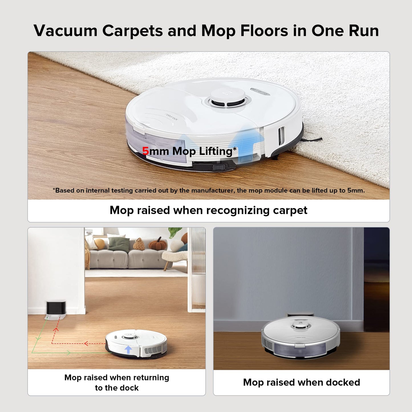 roborock S8 Robot Vacuum and Mop Cleaner, DuoRoller Brush, 6000Pa Suction, ReactiveAI 2.0 Obstacle Avoidance, Sonic Mopping, Auto Lifting Mop, Works with Alexa, Perfect for Pet Hair, White