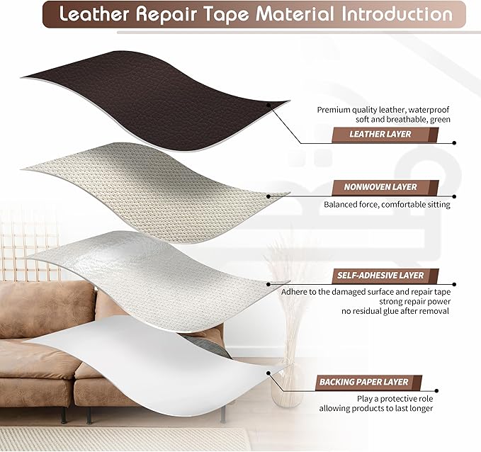 KING MOUNTAIN Leather Repair Patch, 4 x 63 Inches self Adhesive Leather Repair