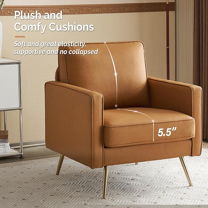 VINGLI PU Leather Accent Chair Brown Mid Century Modern Upholstered Sofa Chairs
