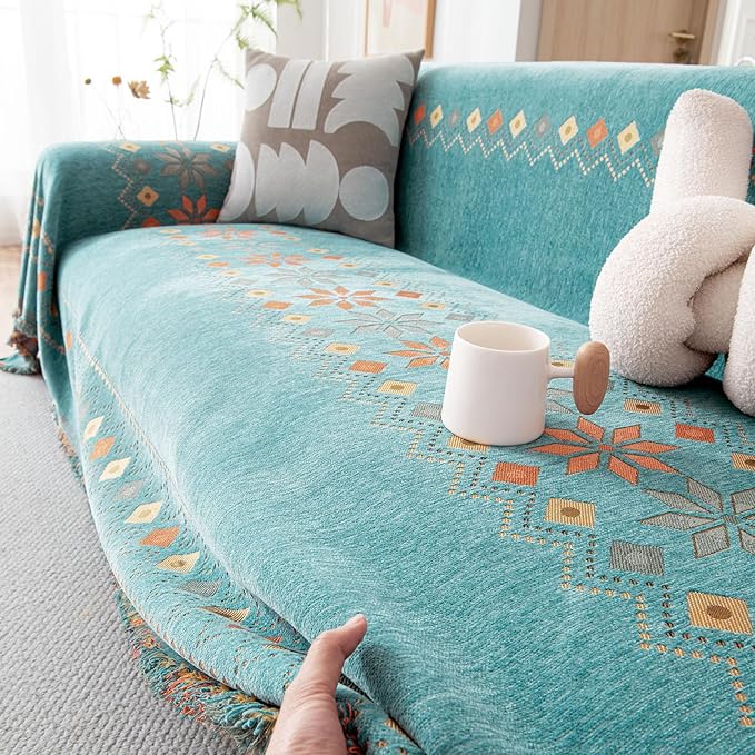 DREAMINGO Teal Boho Couch Cover Western Sofa Covers