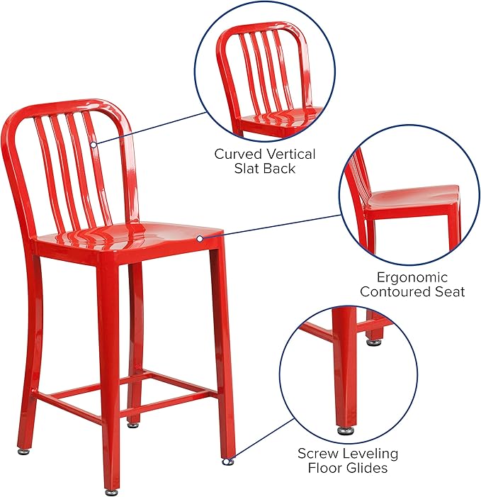 Flash Furniture Gael Commercial Grade 2 Pack 24" High Red Metal Indoor-Outdoor