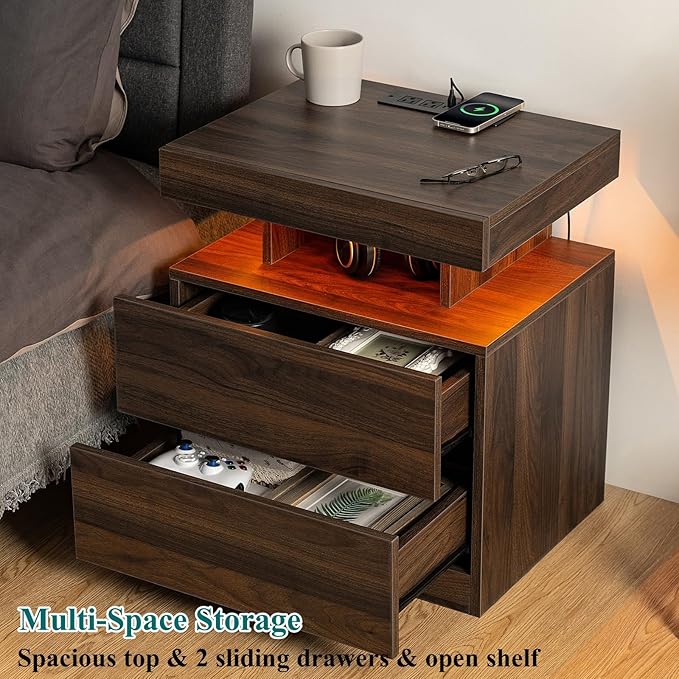 HOMMPA Set of 2 Rustic Nightstand