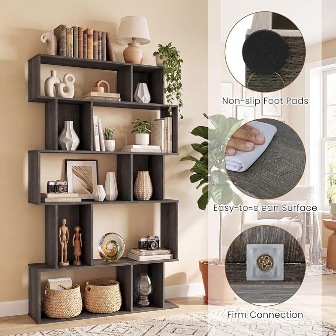 Giantex 5-Tier Bookshelves Set of 2, 10-Cube Geometric Bookcase