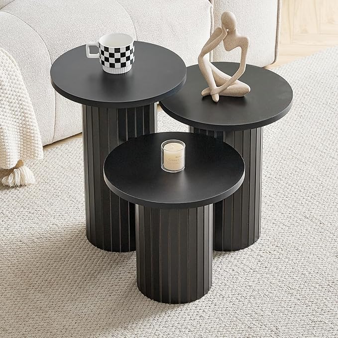 Round Nesting Coffee Table Set of 3 Mid Century Modern Wood Round Coffee Tables