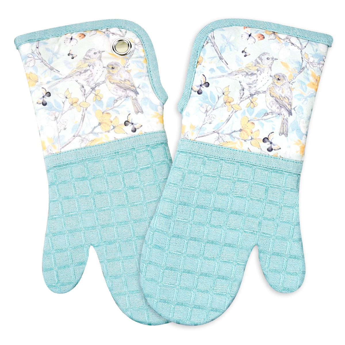 Silicone Printing Oven Mitts Heat Resistant to 500 Degree,Yarm-Dyed Oven Gloves with Animal Design Non-Slip for Kitchen Cooking Barbecue Baking and Machine Washable. (Light Blue Mitts)