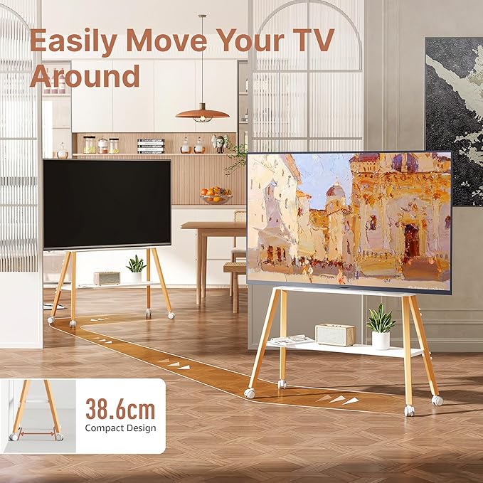 Rolling Easel TV Stand for 49–75 Inch TVs, Mobile TV Cart