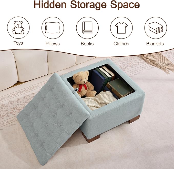 WUTUTUEE 24" Fabric Square Storage Ottoman