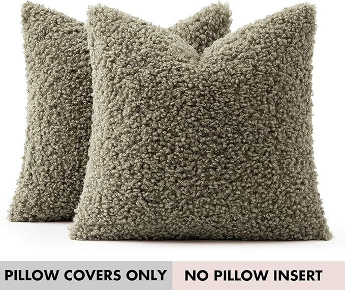 Faux Fur Throw Pillow Covers 20x20 Inch Set of 2 Boucle Neutral Decorative