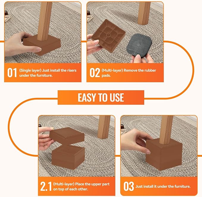 shouwuhho Furniture Risers, 4 Pack Bed Risers