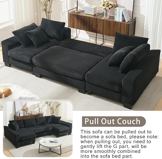114" Sectional Couches with Pull Out Bed
