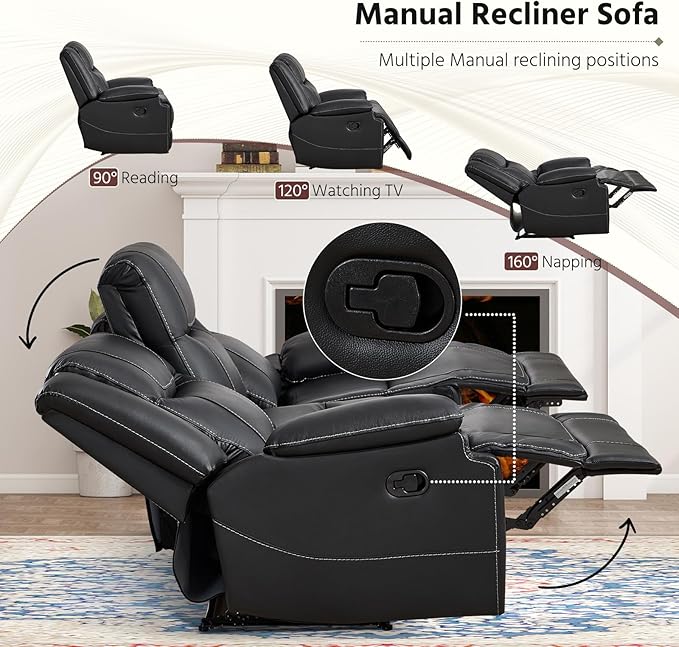 ANJ Premium Genuine Manual Reclining Sofa Set, Included Recliner Chair Set of 2