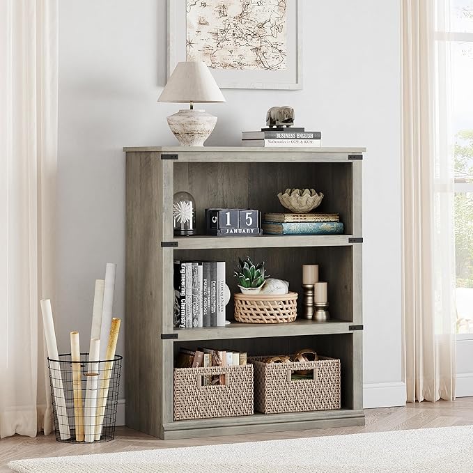 GarveeHome 3 Tier Farmhouse Bookcase, 39.9 in Tall Book Shelf