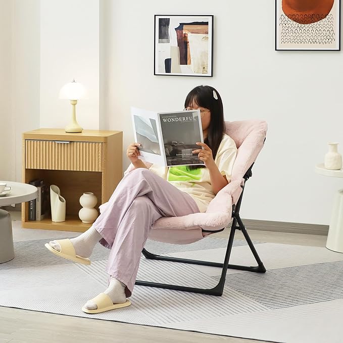 Comfy Saucer Chair for Adults, Soft Faux Fur Bedroom Chair