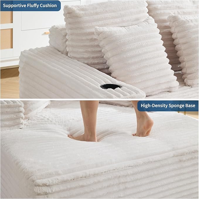 GarveeHome 64in Oversized Corduroy Fabric Bone-Free Sofa Bed Cloud Sofa