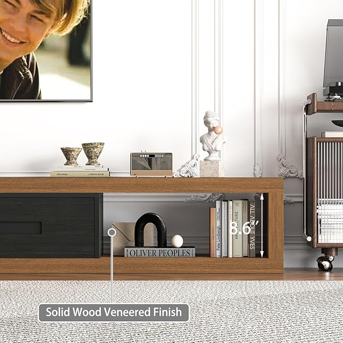 Extendable TV Stand with 2 Drawers, Long Reversible Entertainment Center with