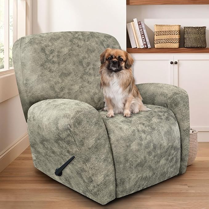 ANARACHON Recliner Chair Covers Leather Look, 4 Pieces Recliner Covers Non Slip