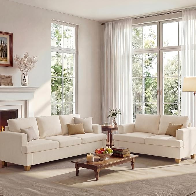 Apicizon Loveseat & 3 Seater Sofa Sets, 2 Piece Deep Seat Sleeper Sofa