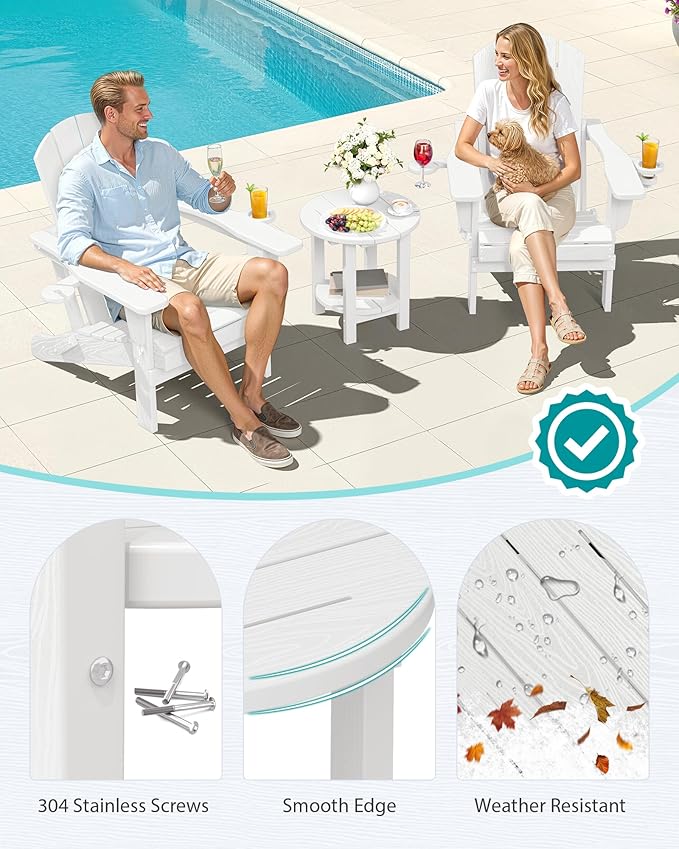 SERWALL Round Outdoor Side Table Set of 2, HDPE Small Adirondack Double End