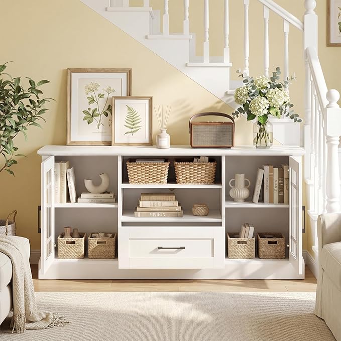 Giantex Farmhouse TV Stand for 65/70 Inch TV, Tall Entertainment Center
