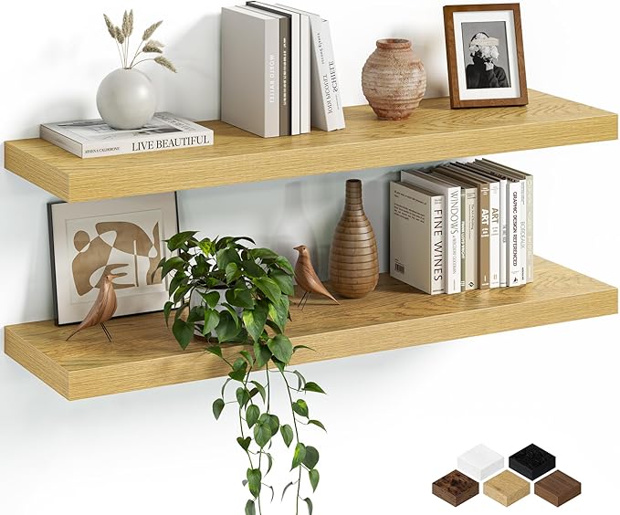 Fun Memories Floating Shelves for Wall, 32 Inch Set of 2 Rustic Wood Wall