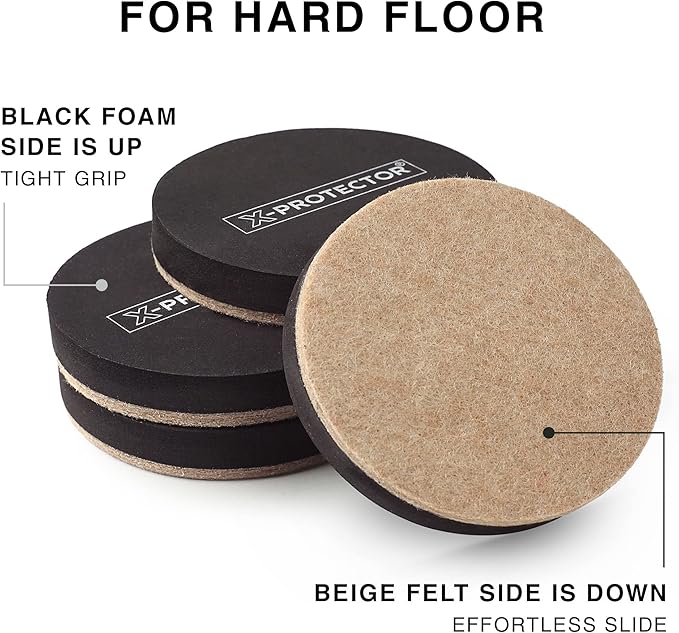 Felt Furniture Sliders Hardwood Floors X-PROTECTOR – 16 PCS 3 1/2" Furniture