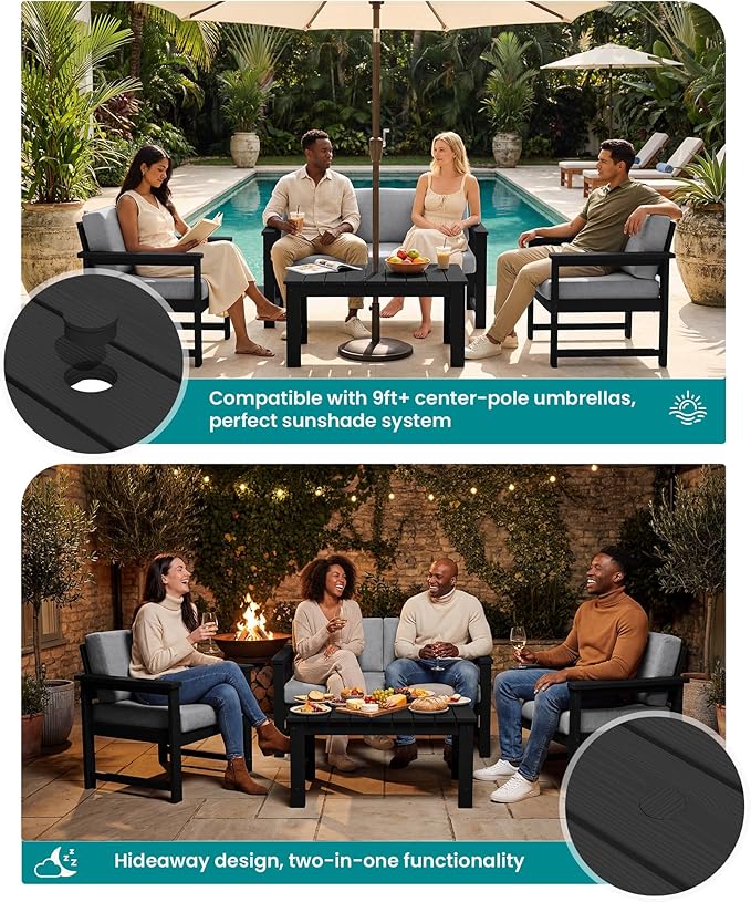 SERWALL 3 Pieces HDPE Outdoor Sofa Bistro Set