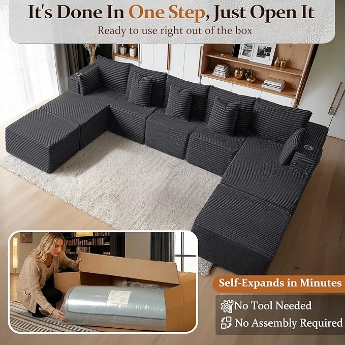 168" Cloud Sectional Couch, Comfort U Shaped Sofa